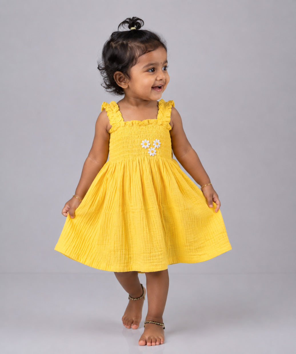 Muslin Bubble Crinkle Smocking Frock - Crayola