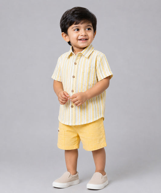 Y/D Muslin Crinkle Breezy Shirt-Shorts Set - Pencil Stripe