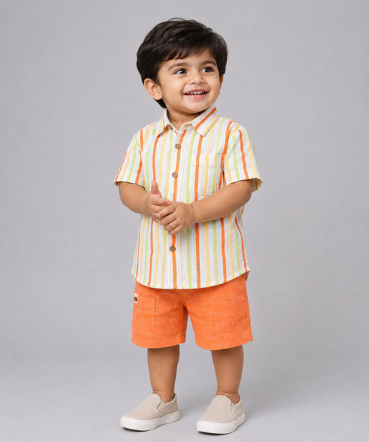 Y/D Muslin Crinkle Breezy Shirt-Shorts Set - Awning Stripe