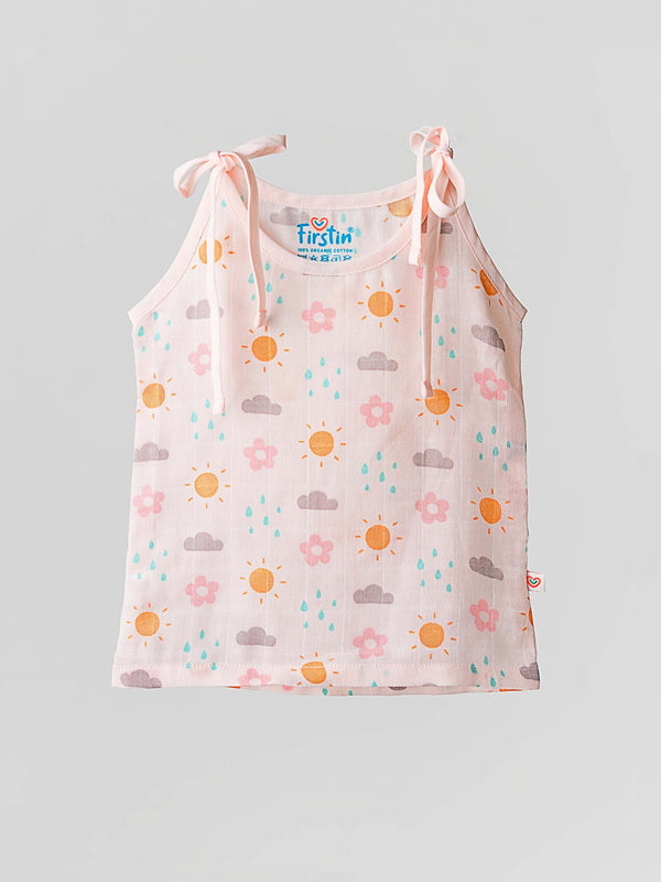 FIRSTIN Printed Muslin Jabla Knotted For Baby