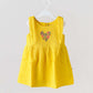 Seer Sucker Muslin Self Knotted Frock With Embroidery Dk.Yellow
