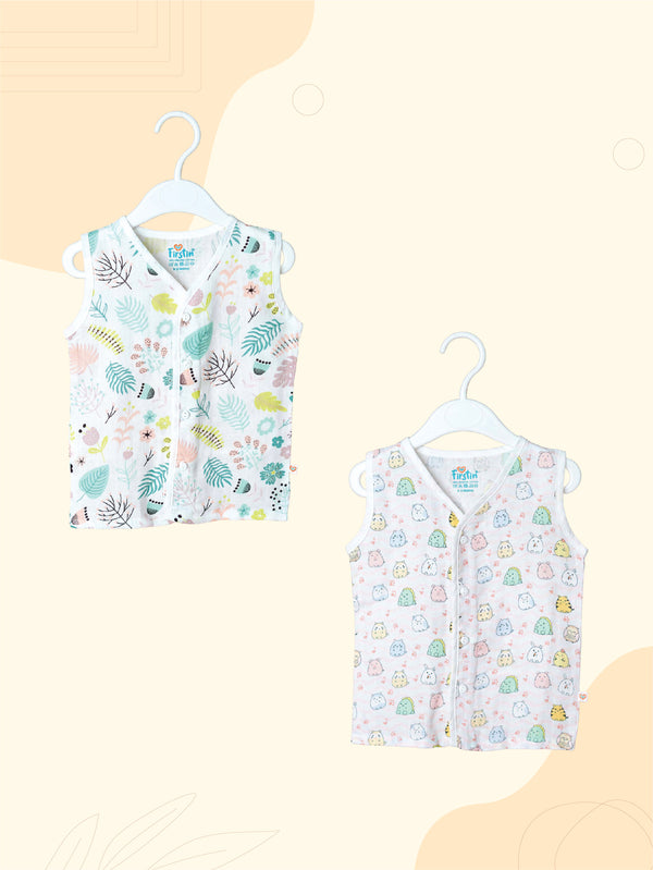 FIRSTIN Muslin Jabla Sleeveless (Digital Print) 2 PCS Combo Pack