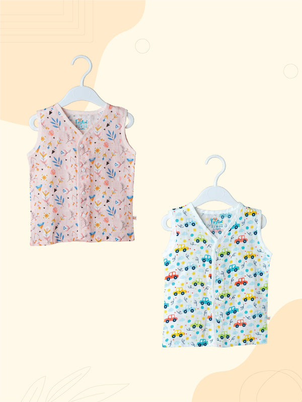 FIRSTIN Muslin Jabla Sleeveless (Digital Print) 2 PCS Combo Pack