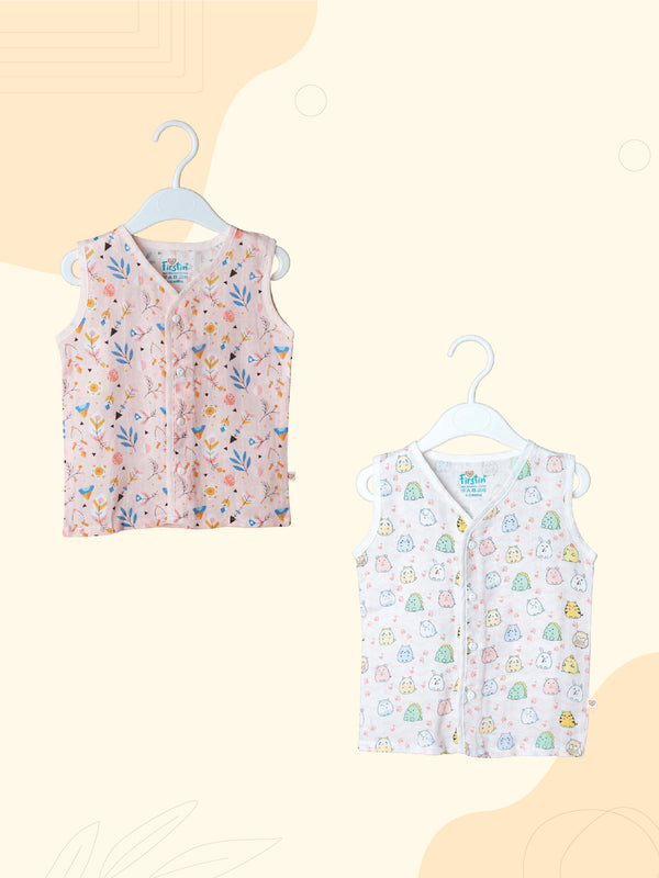 FIRSTIN Muslin Jabla Sleeveless (Digital Print) 2 PCS Combo Pack