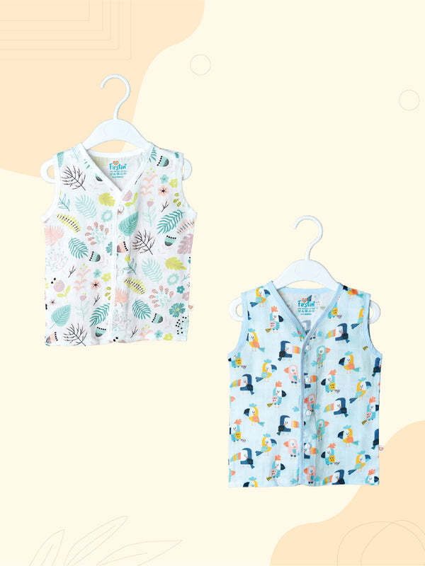 FIRSTIN Muslin Jabla Sleeveless (Digital Print) 2 PCS Combo Pack