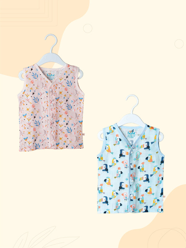 FIRSTIN Muslin Jabla Sleeveless (Digital Print) 2 PCS Combo Pack