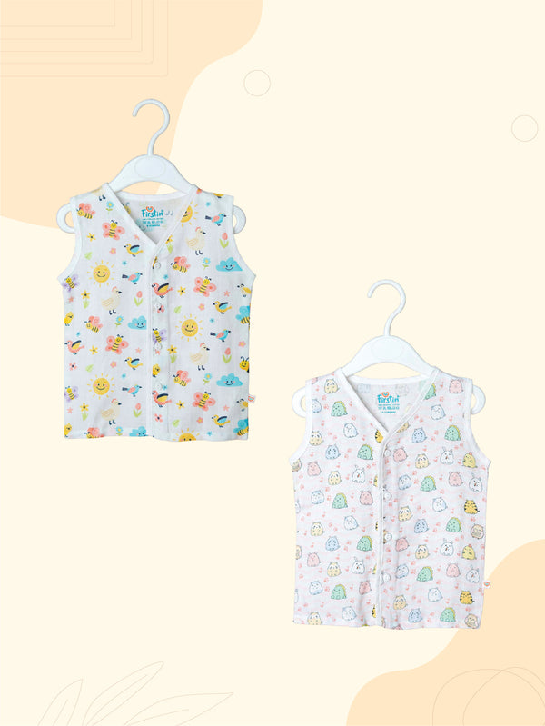 FIRSTIN Muslin Jabla Sleeveless (Digital Print) 2 PCS Combo Pack