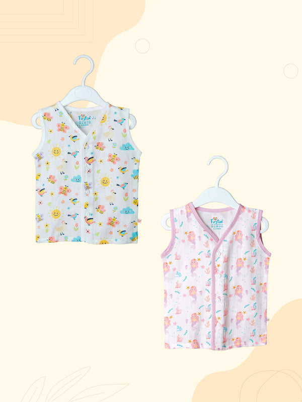 FIRSTIN Muslin Jabla Sleeveless (Digital Print) 2 PCS Combo Pack