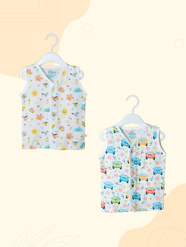 FIRSTIN Muslin Jabla Sleeveless (Digital Print) 2 PCS Combo Pack
