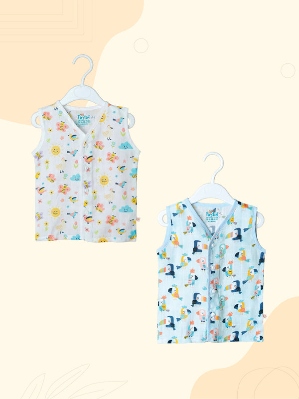 FIRSTIN Muslin Jabla Sleeveless (Digital Print) 2 PCS Combo Pack