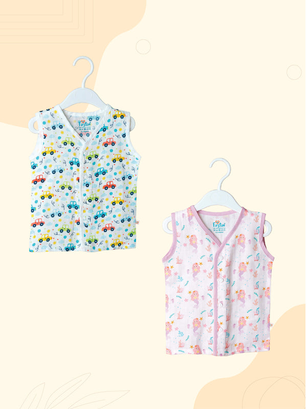 FIRSTIN Muslin Jabla Sleeveless (Digital Print) 2 PCS Combo Pack
