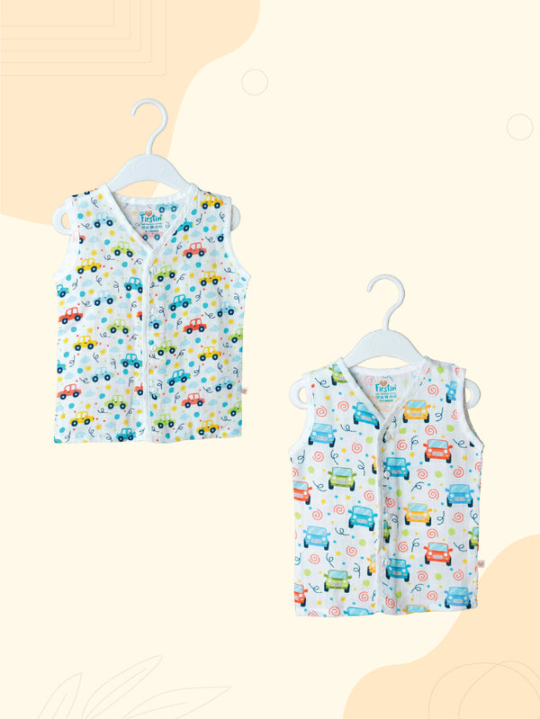 FIRSTIN Muslin Jabla Sleeveless (Digital Print) 2 PCS Combo Pack