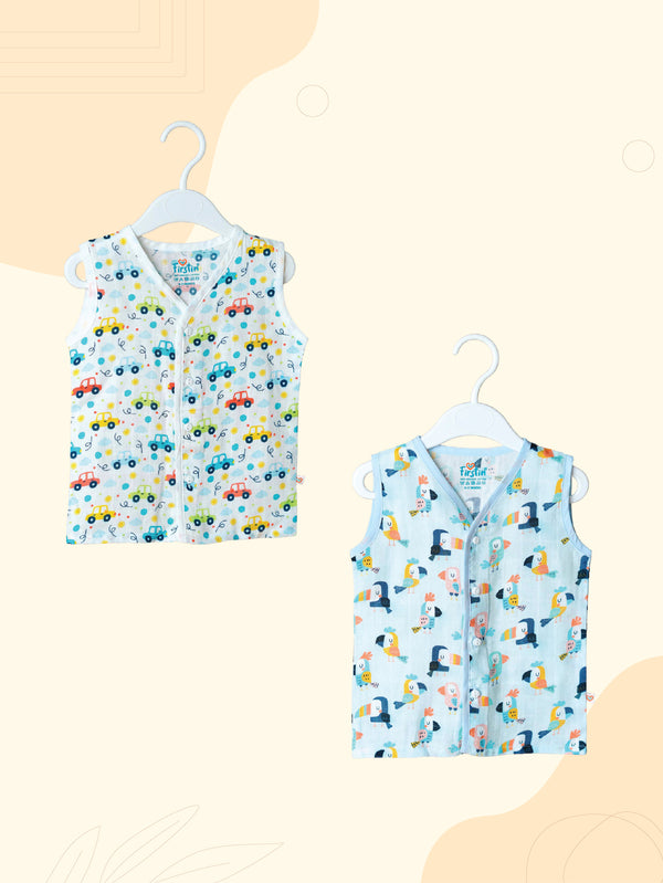FIRSTIN Muslin Jabla Sleeveless (Digital Print) 2 PCS Combo Pack