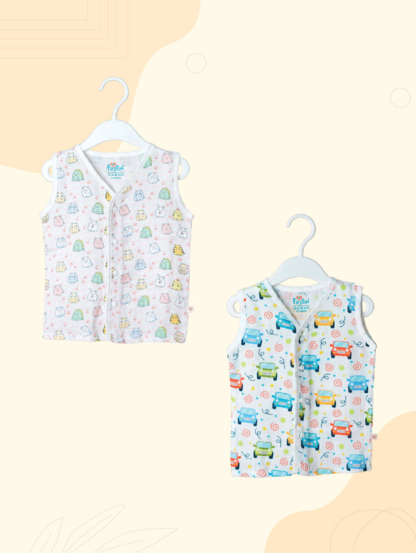 FIRSTIN Muslin Jabla Sleeveless (Digital Print) 2 PCS Combo Pack