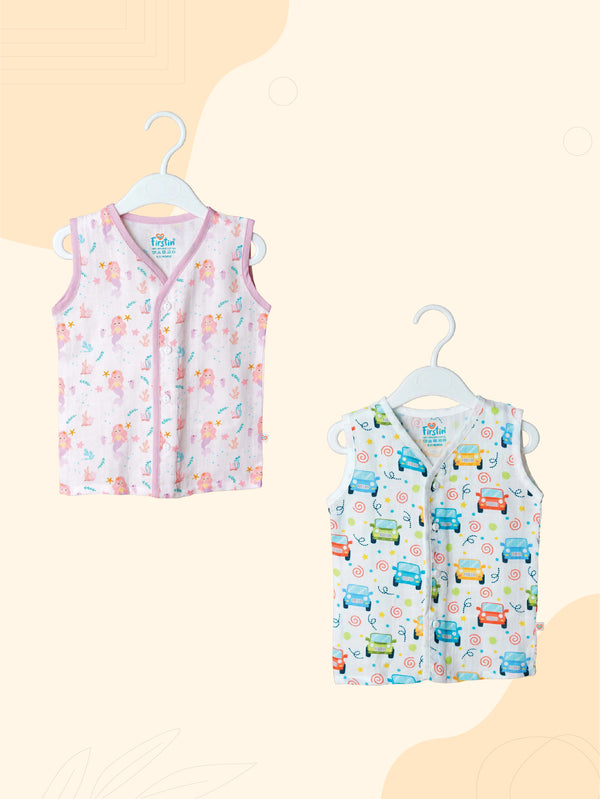 FIRSTIN Muslin Jabla Sleeveless (Digital Print) 2 PCS Combo Pack