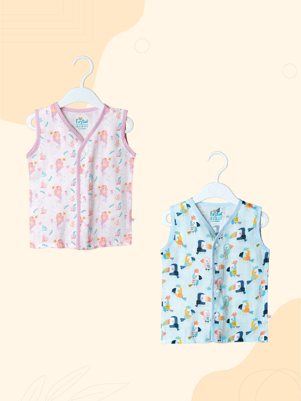 FIRSTIN Muslin Jabla Sleeveless (Digital Print) 2 PCS Combo Pack
