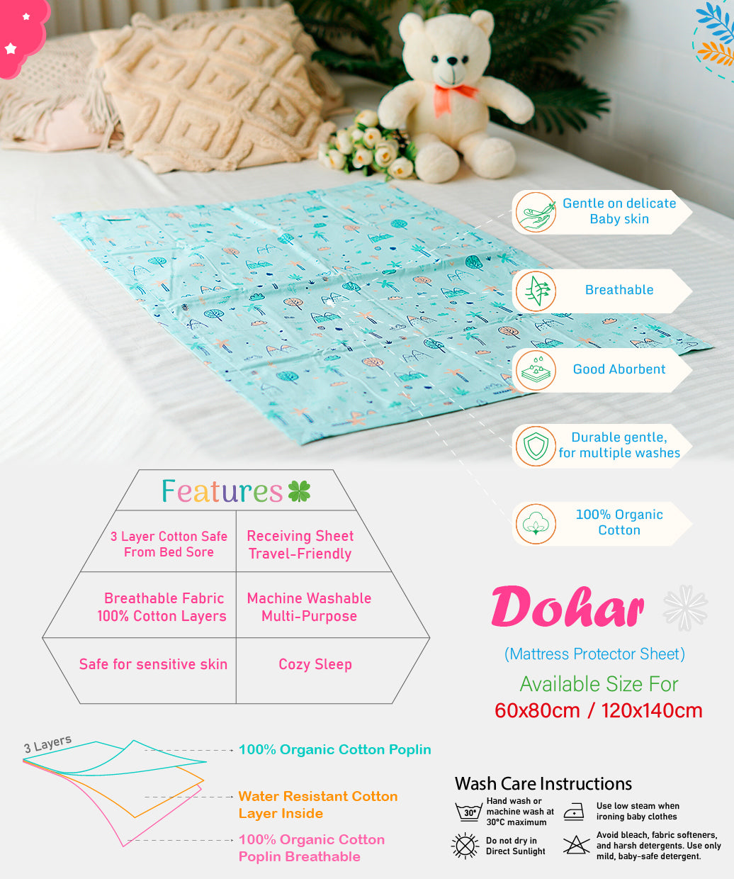 Poplin  Cotton  Dohar (Mattress Protector/Receiving Sheet) - Apricot Sherbet Backpack