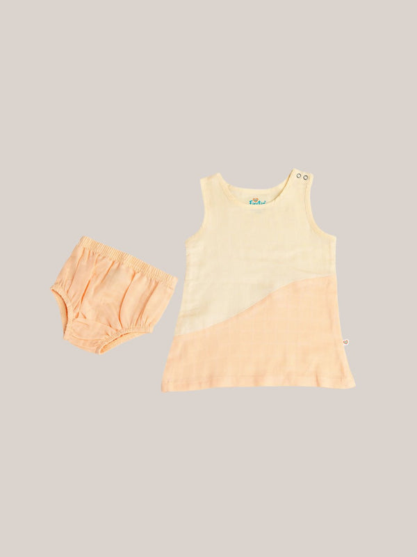 FIRSTIN Muslin Frock (Duo) Panty Combo - Apricot Sherbet
