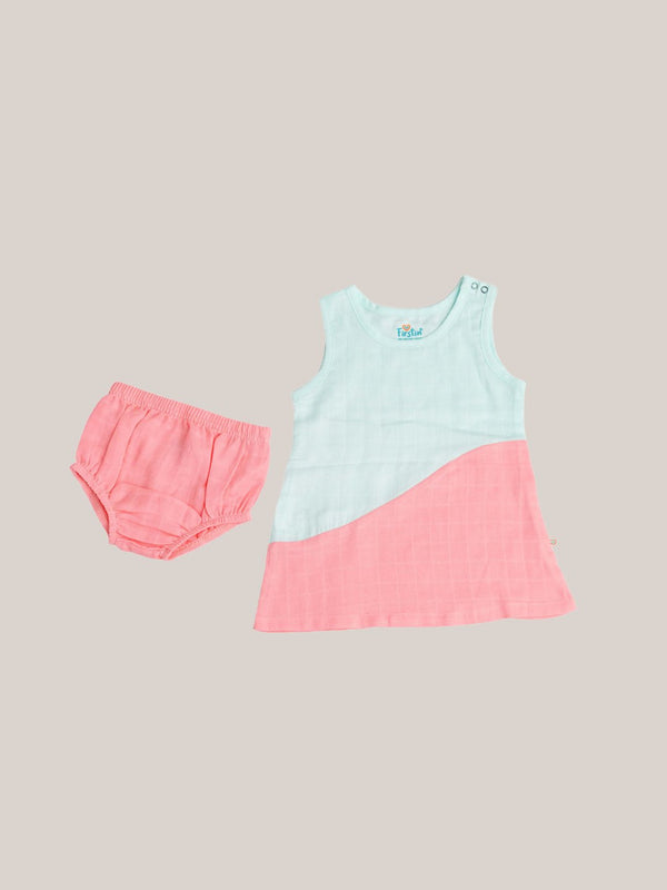 FIRSTIN Muslin Frock (Duo) Panty Combo - Melon Pink