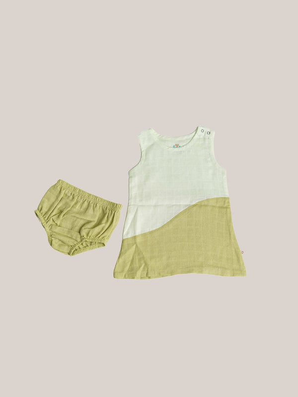 FIRSTIN Muslin Frock (Duo) Panty Combo - Palm Green