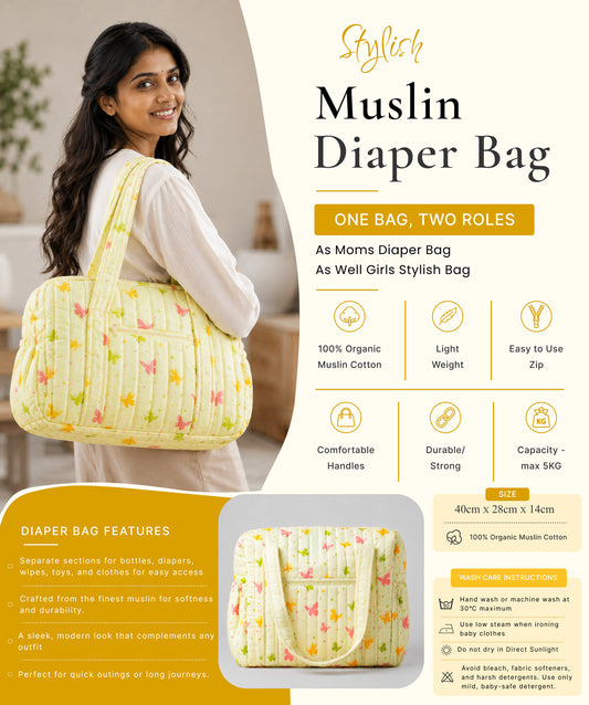 Muslin Diaper Bag Aloe Wash Butterfly