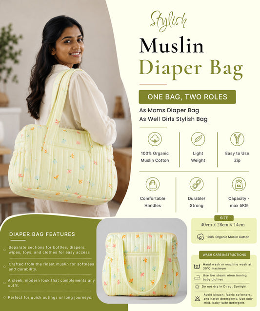 Muslin Diaper Bag Lime Cream Anthurium