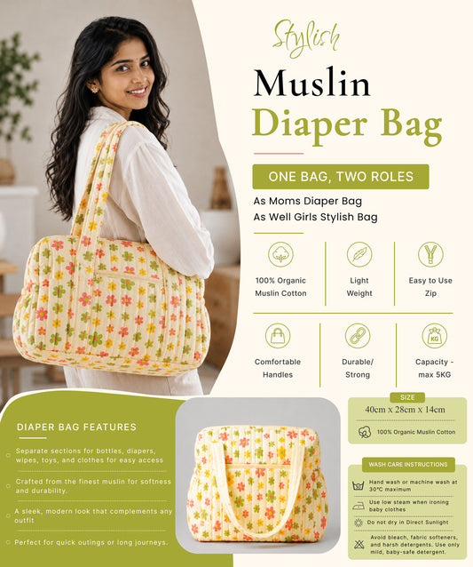 Muslin Diaper Bag Vanilla Petals