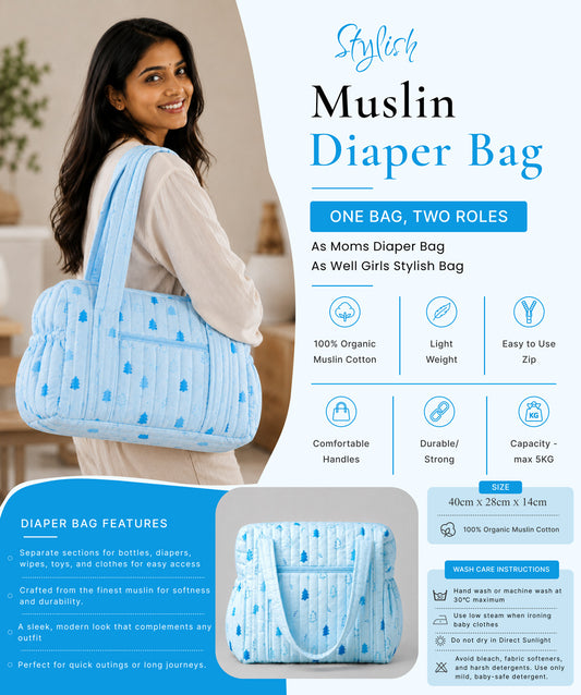 Muslin Diaper Bag Blue Fir Tree
