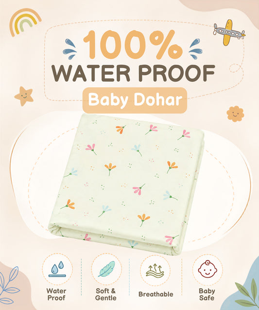 Poplin Cotton Dohar (Premium Bed Protector) - Lime Cream Bloom