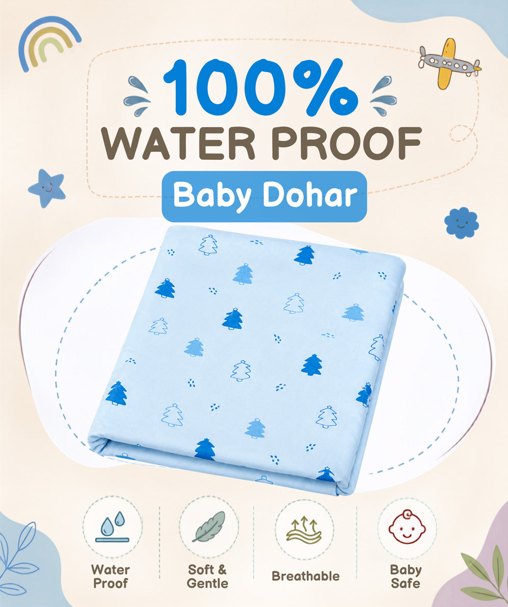 Poplin Cotton Dohar (Mattress Protector/Receiving Sheet) - Blue Fir Tree