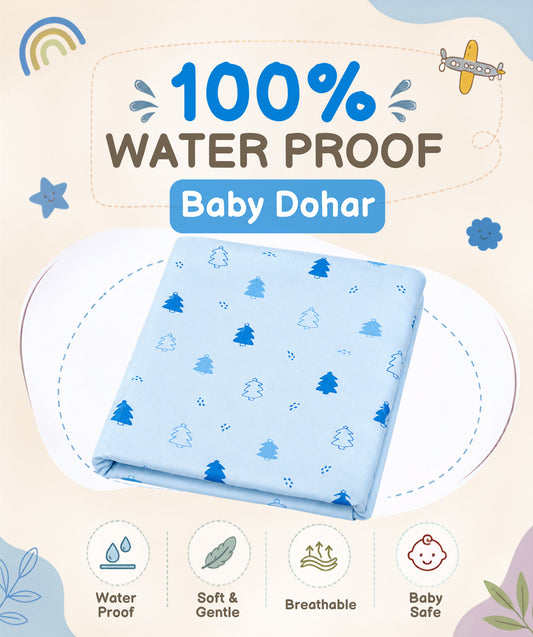 Poplin Cotton Dohar (Mattress Protector/Receiving Sheet) - Blue Fir Tree