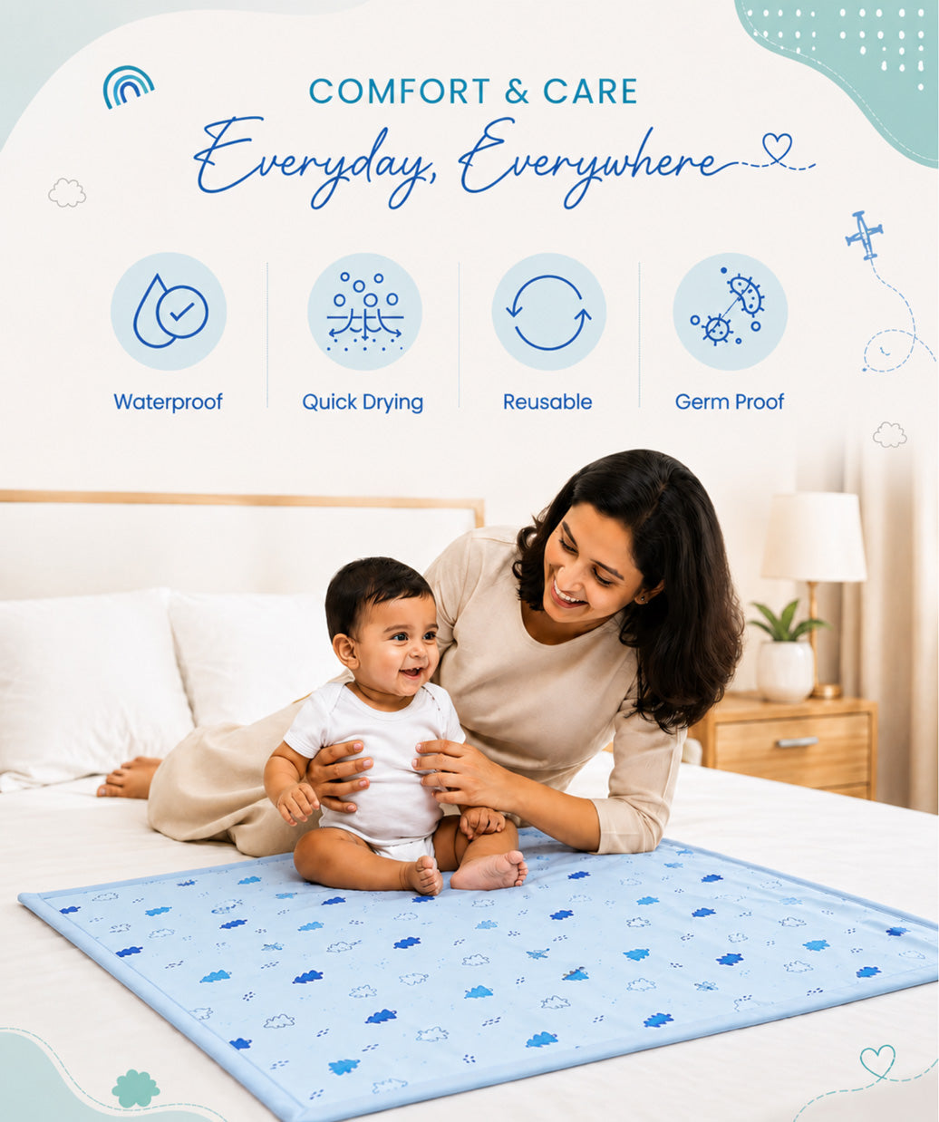 Poplin Cotton Dohar (Mattress Protector/Receiving Sheet) - Blue Fir Tree