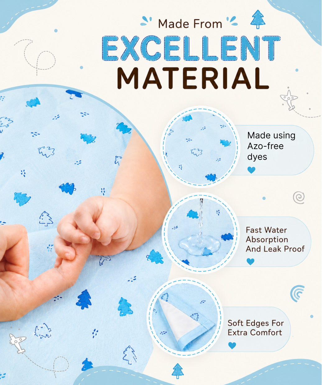 Poplin Cotton Dohar (Mattress Protector/Receiving Sheet) - Blue Fir Tree