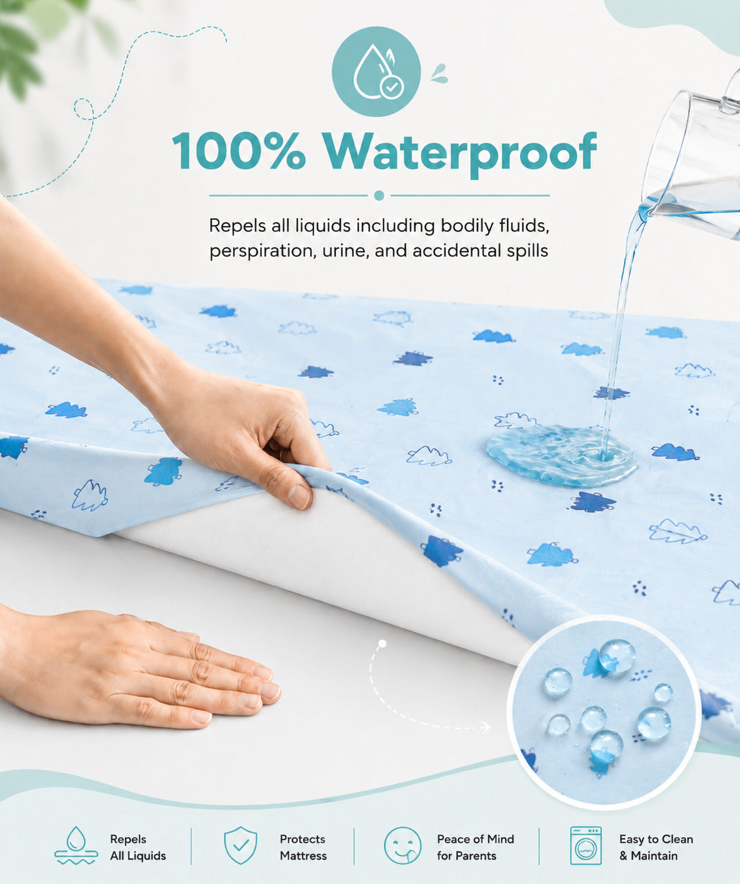 Poplin Cotton Dohar (Mattress Protector/Receiving Sheet) - Blue Fir Tree