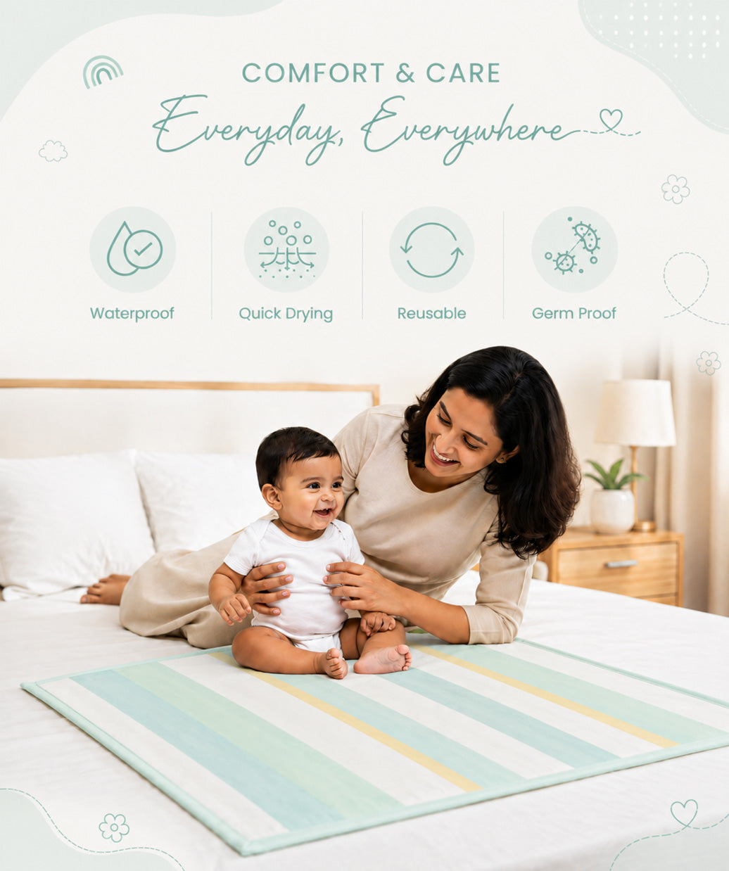 Poplin Cotton Dohar (Premium Bed Protector) - Multicolor Stripes