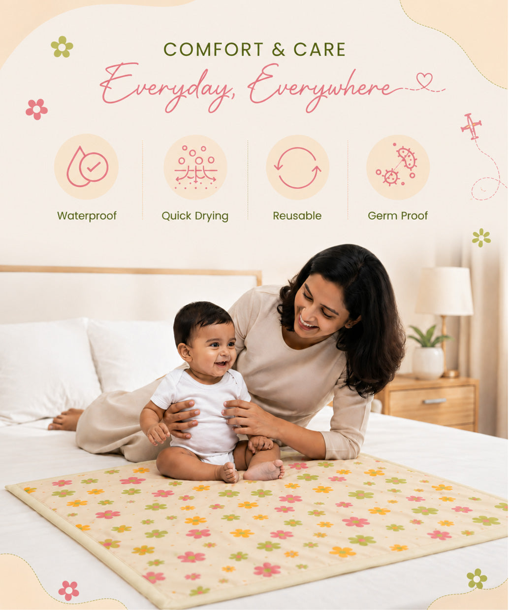 Poplin Cotton  Dohar (Premium Bed Protector) - Vanilla Petals