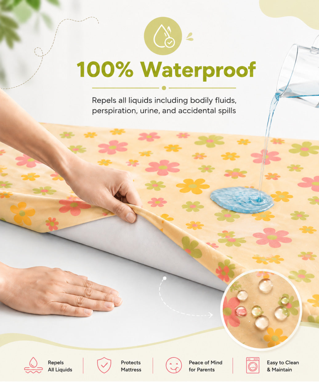 Poplin Cotton  Dohar (Premium Bed Protector) - Vanilla Petals