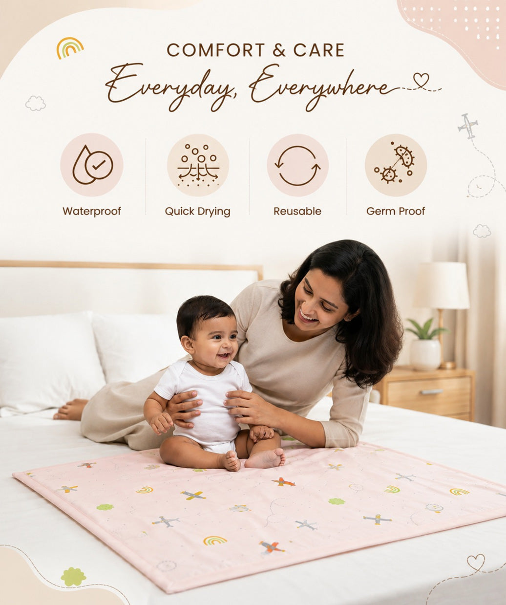 Poplin Cotton  Dohar (Premium Bed Protector) - Salsa Rose Airjet
