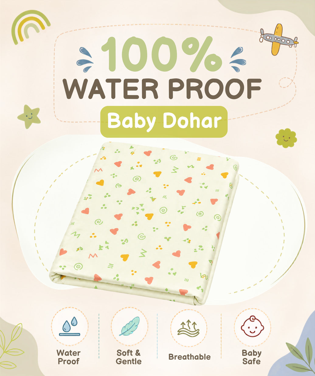 Poplin Cotton  Dohar (Premium Bed Protector) - Lt. Yellow Contours