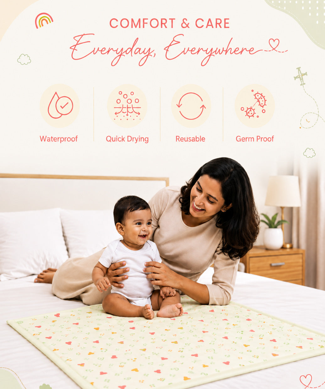 Poplin Cotton  Dohar (Premium Bed Protector) - Lt. Yellow Contours