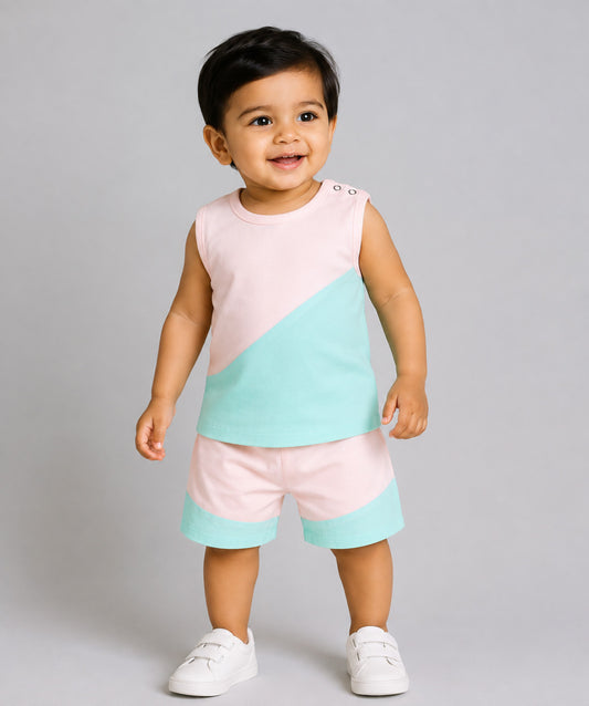 Organic Cotton Duo Jabla-Shorts Set Sleeveless - Salsa Rose
