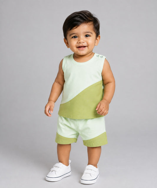 Organic Cotton Duo Jabla-Shorts Set Sleeveless - Fluo Green