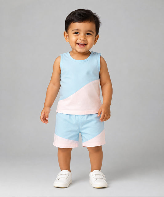 Organic Cotton Duo Jabla-Shorts Set Sleeveless - Blue