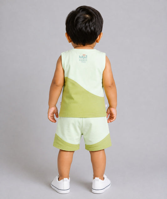 Organic Cotton Duo Jabla-Shorts Set Sleeveless - Fluo Green