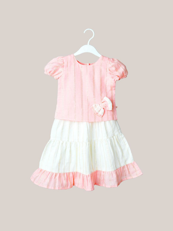 FIRSTIN Ridhi Top With Skirt (Puff Sleeve) - Flamingo Pink