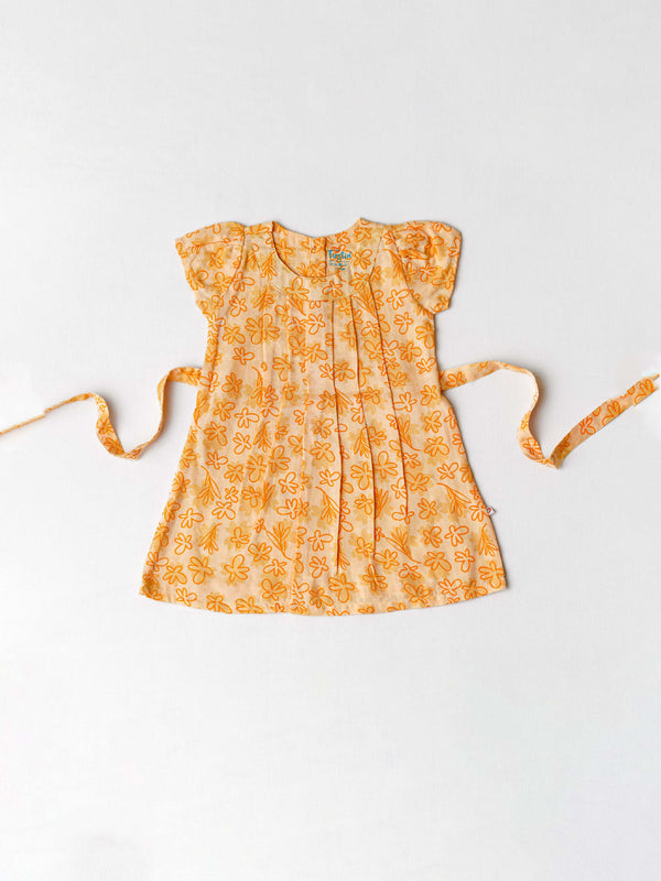 FIRSTIN Muslin Cap Sleeve Frock - Apricot Sherbet Moss