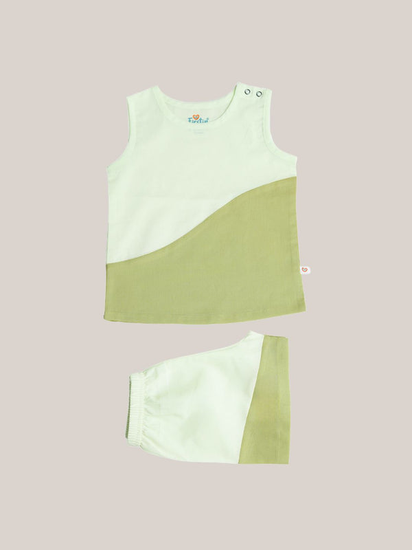 FIRSTIN Organic Cotton Duo Jabla-Shorts Set Sleeveless - Fluo Green