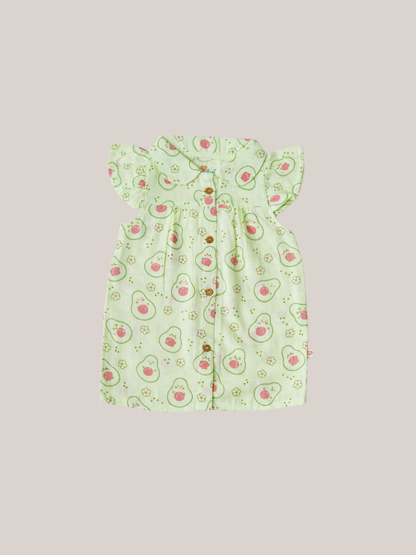 FIRSTIN Muslin Collar Neck Frock - Fluo Green Avocado