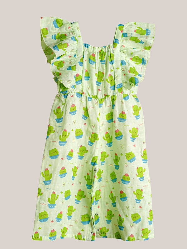 FIRSTIN Muslin Palazzo (Bottom Snap Button) - Fluo Green Cactus