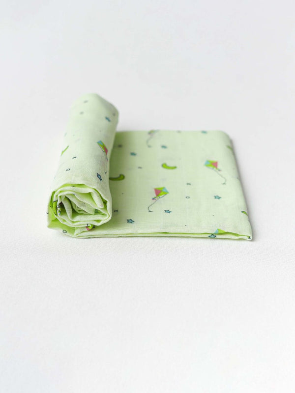 FIRSTIN Fluo Green Moon Muslin Towel - 70X70CM